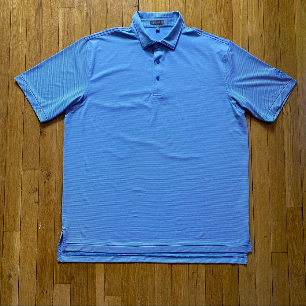 Peter Millar Summer Comfort Mens XL Blue Striped Polo Shirt Golf Short Sleeve